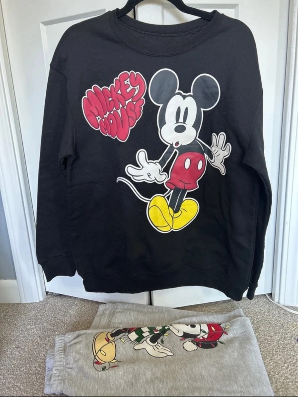Disney Black Crewneck Sweatshirt with Mickey Graphic and Red & Yellow Details